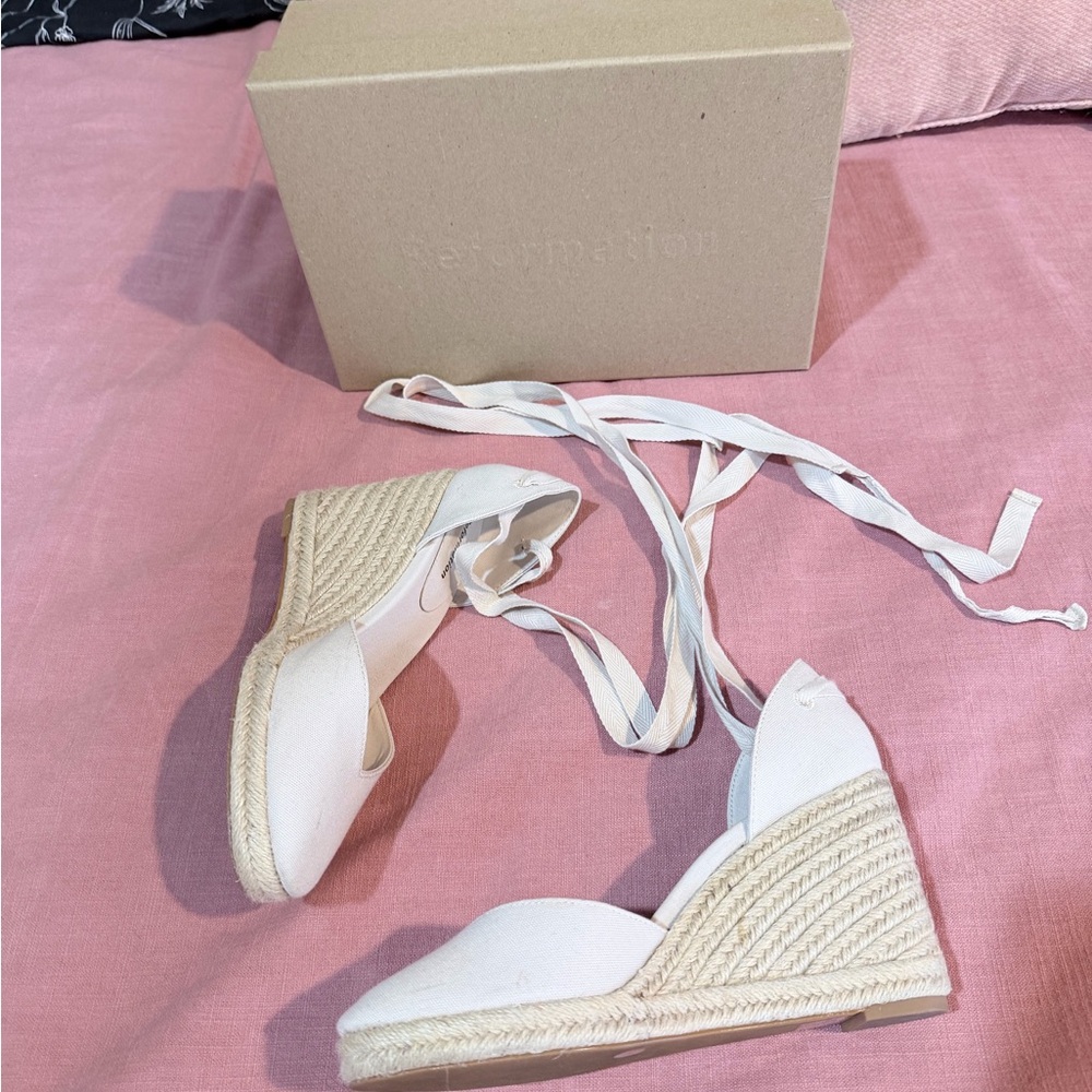 Reformation Women's White Espadrille Wedge Sandals Camille - Picture 2 of 7